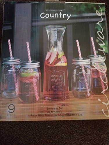 Circleware Country Entertaining Set, 4 Mason Jar Drinking Glasses with  Metal Lids, Hard Plastic Straws 16 oz and, 1 Beverage Pitcher Carafe 33.8  oz, Farmhouse Dcor price in Saudi Arabia | Amazon Saudi Arabia | kanbkam
