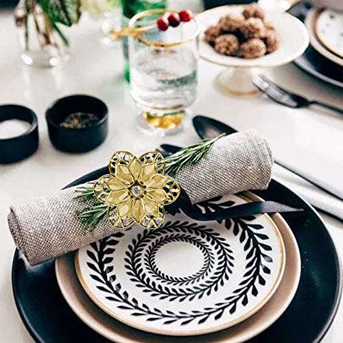 12 Pack Hollow Out Flower Napkin Rings, Gold Serviette Buckle Holder for Easter, Family Gathering, Dinner Party, Wedding Decor (Hollow Out Flower)