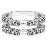 TwoBirch 0.29 Ct. Cathedral Ring Guard with Millgrained Edges and Filigree Design in Sterling Silver with Cubic Zirconia