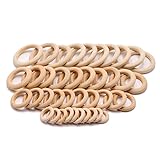 LAOZHOU 40 Pack Natural Wood Rings Circles Unfinished Wood for DIY Pendant Connectors Jewelry Making (30mm x 10,40mm x 10,55mm x 10,70mm x 10) (40 Pack)