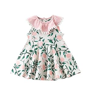 Baby Peuter Meisje Jurk Groene Bladeren Bloemen Gedrukt Mouwloze Prinses Jurk Met Kanten Kraag Zomerjurk Katoenen…