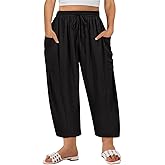 TIYOMI Plus Size Pants for Women Summer Palazzo Harem Pants Drawstring Lightweight Pant with Pockets Loose Casual XL-5XL