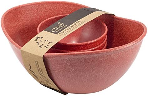 EVO Sustainable Goods Five Piece Serving Bowl Set, Red