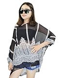 Landove Womens Loose Beach Kimono Seelve Floral Printed Chiffon Tunic Poncho Top 72