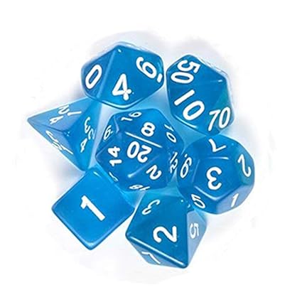 Leoie 7Pcs/Set Translucent Polyhedral Dice Set for Dungeons Dragons Pathfinder D&D RPG (D4 D6 D8 D10 D12 D20 D%) Blue
