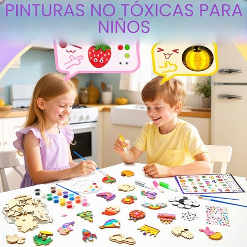 CGBOOM Kids Painting Set, 32 Pieces Kids Craft Set, Luminescence Fridge Magnets for Painting and Crafts, Wooden Magnets for Painting, Gift for Girls and Boys