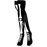 Skeleteen Skeleton Thigh High Socks - Goth Costume Bone Over the Knee High Sock Anatomical Skeletal Spooky Tight Stockings - 1 Pair