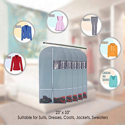 Kernorv Garment Bags for Dance Costumes, Set of 2 Breathable Dust-Proof Durable Environmental 53" Garment Bags with Zipper Pockets for Dance Costumes, Suits, Coats, Jackets,Storage or Travel (Grey)