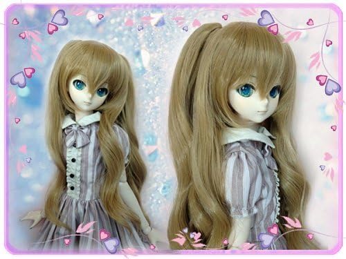 Doll wig long curl tails milk tea 9 to 9.5 inches Dollfie Dream DD / MDD Super Dollfie SD size