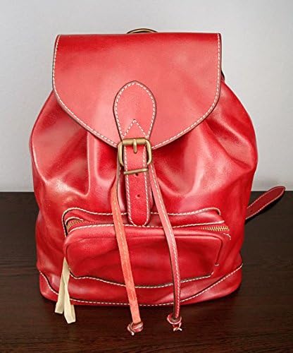 Handmade Leather Backpack Genuine Leather Rucksack School Bag, Women Satchel, Red