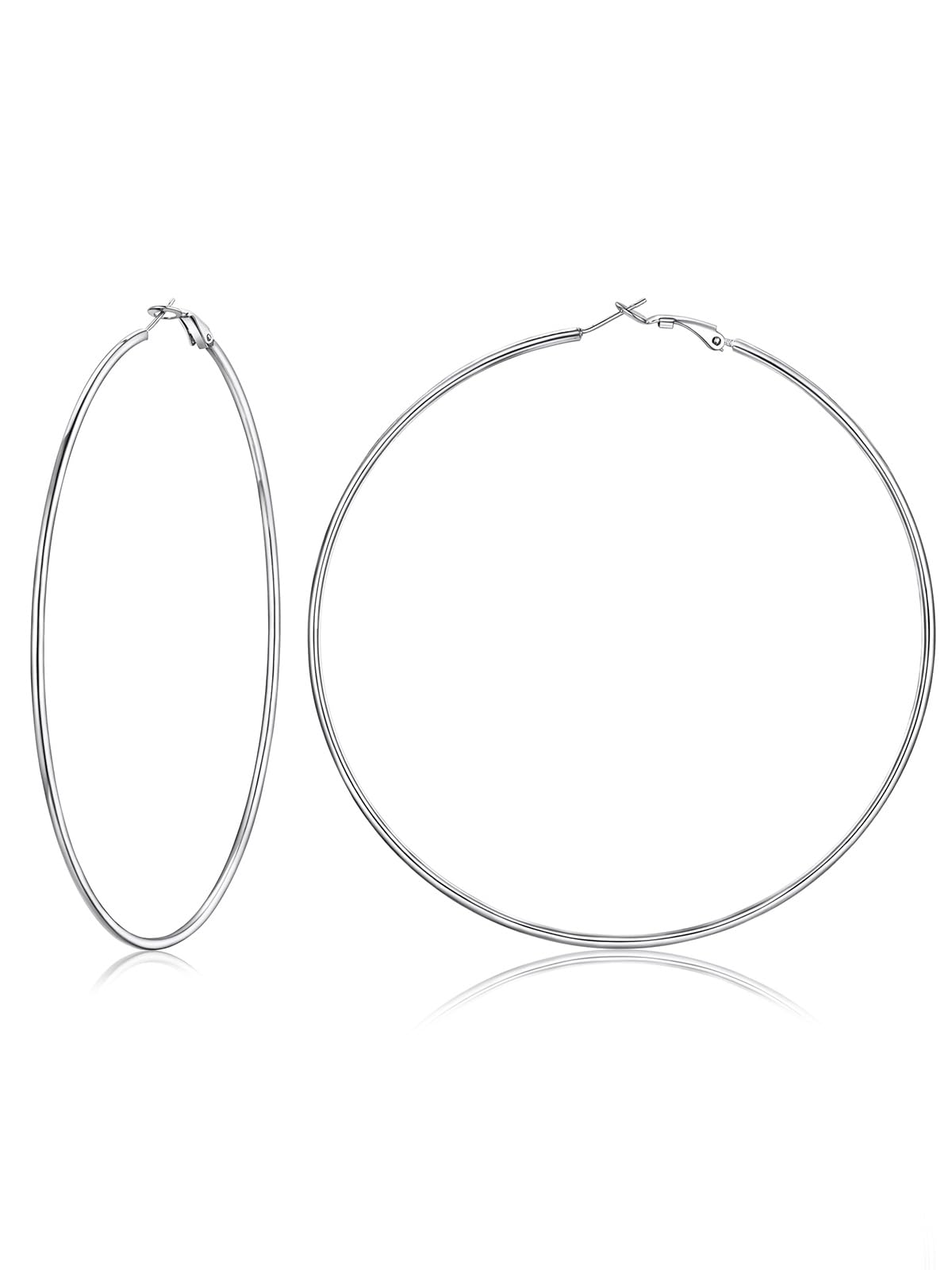 FOCALOOK Silver Hoop Earrings for Women Stainless Steel 100mm Thin Earring Hypoallergenic Huge Hoops Womens Ear Jewellery Gift for Wife Girlfriend Mother — image 1