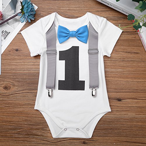 Feeshow Baby Boy 1st Birthday Outfit Gentleman Romper Suspender