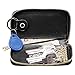 Esdrem Retro Cowhide Leather Key Case Holder Card Wallet Zipper Key Chain Case Pouch in 5 Colors (Black)