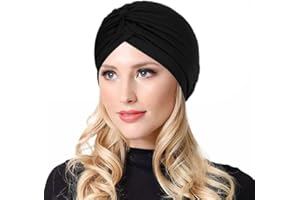BISMAADH Soft Breathable Chemo Headwear Scarf Knot Fashion Pleated Turban Cap Beanie Sleep Hat Headwrap for Women Black
