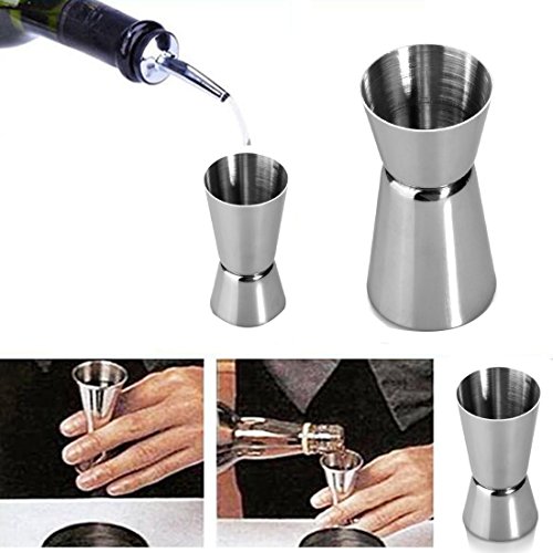 C-Pioneer 50/25ml Stainless Steel Dual Measure Spirit Measuring Cup Jigger Cocktail Bartender Drink Mixer Liquor Measurer