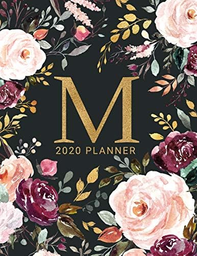 M: 2020 Planner with Letter M Monogram | One Year Monthly, Weekly, and Daily Calendar for Planning, Goal Setting, and Reflection | Dark Watercolor Floral Design Paperback – 7 Dec 2019