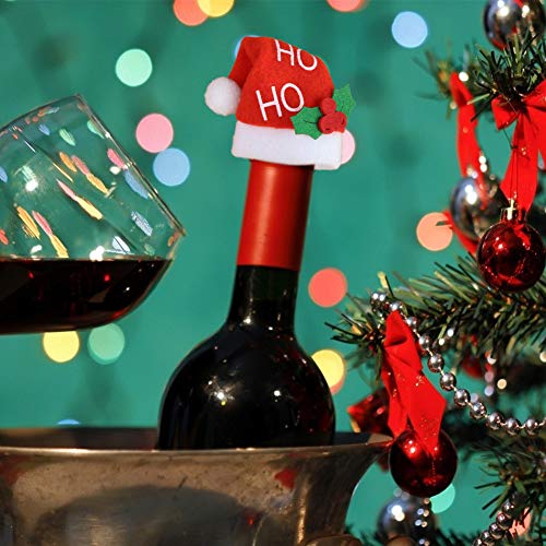 HANSGO Mini Santa Hat Cup Bottles Cover, 24PCS Silverware Holders Mini Holly and Berry Christmas Hats with HOHOHO for Xmas Party Table Decor, Kitchen Decor