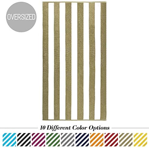 Caravalli Egyptian Cotton Beach Towel, Windsor Oversized Luxury Resort Towel with Large Stripes, Over Sized Super Soft Ulta Absorbent Striped Spa Towels, Thick Cabana Stripe Bath Towel (Sand)
