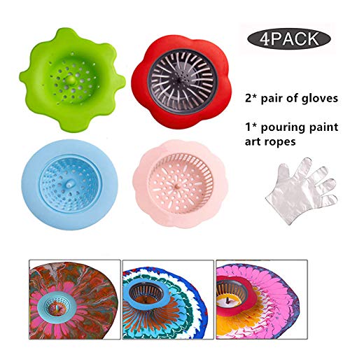 Acrylic Pouring Strainer, Pour Painting Flower Strainers Plastic Silicone Pour Painting Medium Strainer for Pouring Acrylic Paint and Creating Unique Patterns and Designs (4-Pack)
