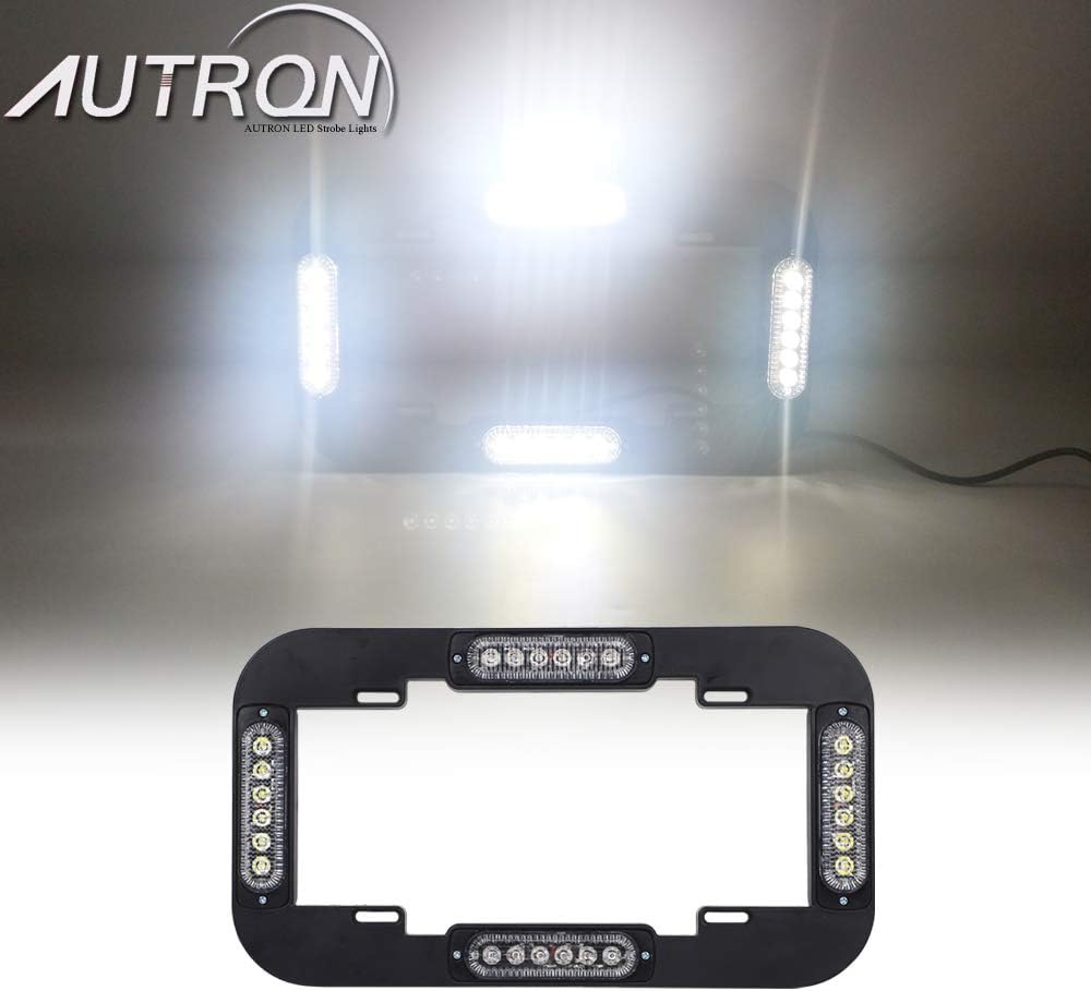 AutronLEDLight 13.5" License Plate Strobe Light 24 W LED Emergency Traffic Adviser Warning Flash Strobe Lights (White)
