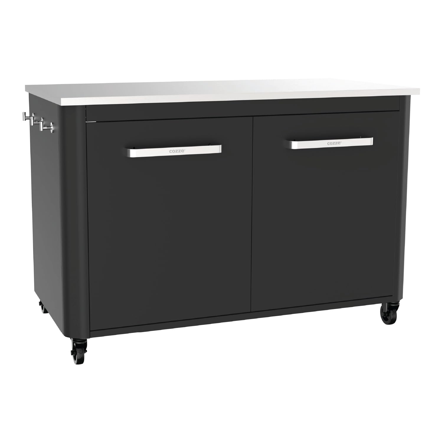 cozze®-Außentisch mit Edelstahltisch, 2 Türen und 4 Rädern Edelstahl/schwarz/grau 2