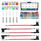 Glarks 12V 5 Pack Car Add-A-Circuit Fuse TAP Adapter Mini ATM APM Blade Fuse Holder with 120Pcs 2A 3A 5A 7.5 A 10A 15A 20A 25A 30A 35A Fuse Set, Total 130Pcs