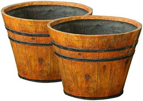 Winsome House Wood Finish Barrel Planters, Set of 2