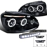Black VW Jetta Halo Projector Headlight+8-LED Bumper Fog Lights DRL