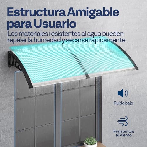 VIVOHOME House Door Canopy 100 x 100 cm with Aluminium and Polycarbonate Frame for Door, Transparent Canopy for Sun Protection and Rain Protection