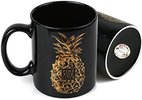 C-Handle Ceramic Coffee Mug With Printed Letters Pine For Love With Pineapple patterns, Hot Cold Liquid 12oz Hand Coffee Cup For Men and Women Events Giftbox Wrap ( Pineapple A)