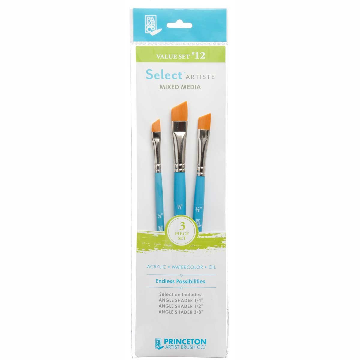 Princeton SelectArtiste Fine Art Multi-Technique Brush Set, 3 x Synthetic Brushes, Mixed Media, For Professionals & Students