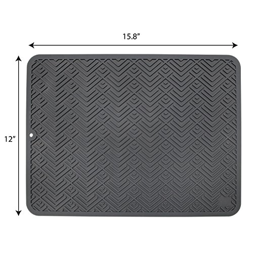 S&T Heavy Duty Silicone Drying Mat, Large 12" x 16", Gray