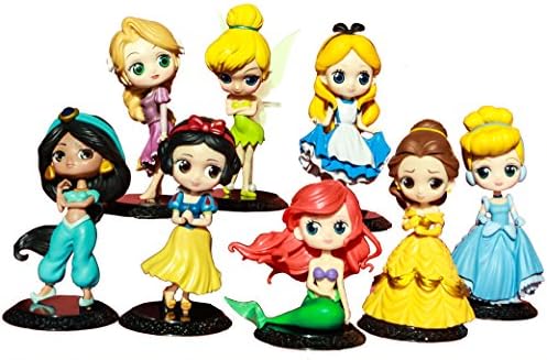 Princess Toy Figures 6.3 Inch Cake Toppers Set | 8 Different Cartoon Collective Plastic Display 8 cm | Cute Girl Birthday Party Cake Decoration | Fun Toy for Kids after Baking Occasion| Micro Figurine