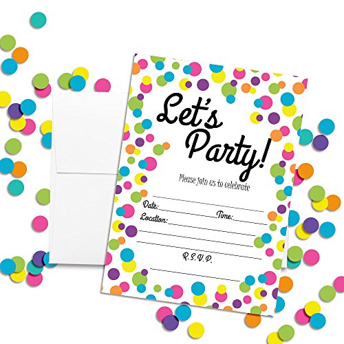 Amanda-Creation-Rainbow-Polka-Dot-Lets-Party-Birthday-Party-Fill-in-Style-Invitations-Set-of-20-Including-envelopes