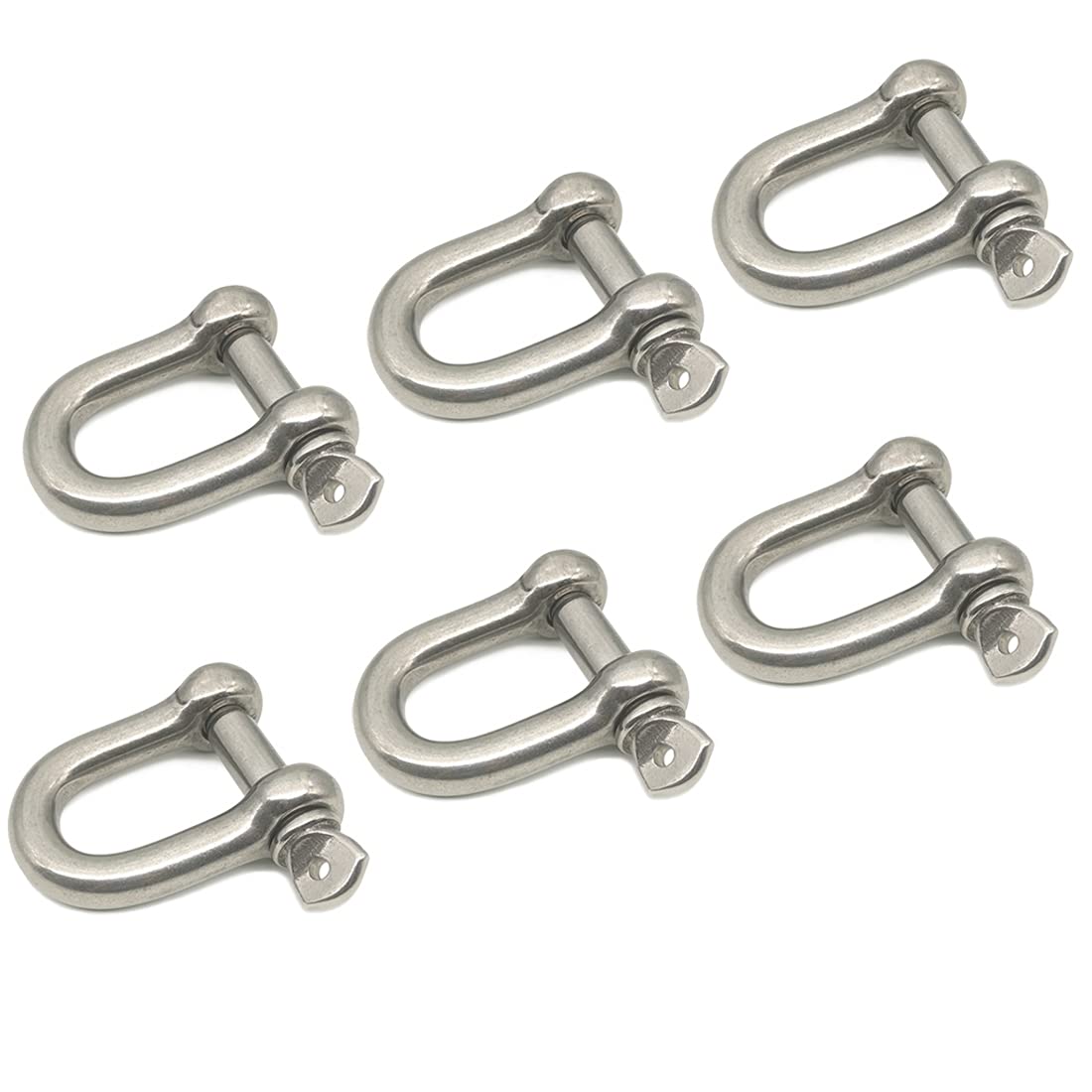 D Ring Shackle Lock-M6/0.236", 304 Stainless Steel D Ring for Heavy Duty Construction, Rigging, Vehicle Recovery, Hauling, Tie Downs, Hanging-6 Pcs