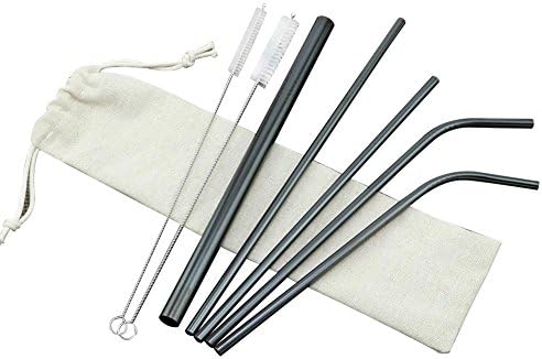 Stainless Steel Straws Metal Reusable Beverage Drinking Straws with 1 PC Cleaning Brush + Cloth Bag 7 Piece Combination Bag Set for Smoothies, Hot Drinks, Cocktails, Milkshakes(Color Style)