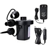 Electric Air Pump, AGPtEK Portable Quick-Fill Air Pump with 3 Nozzles, 110V AC/12V DC, Perfect Inflator/Deflator Pumps for Outdoor Camping, Inflatable Cushions, Air Mattress Beds, Boats, Swimming Ring