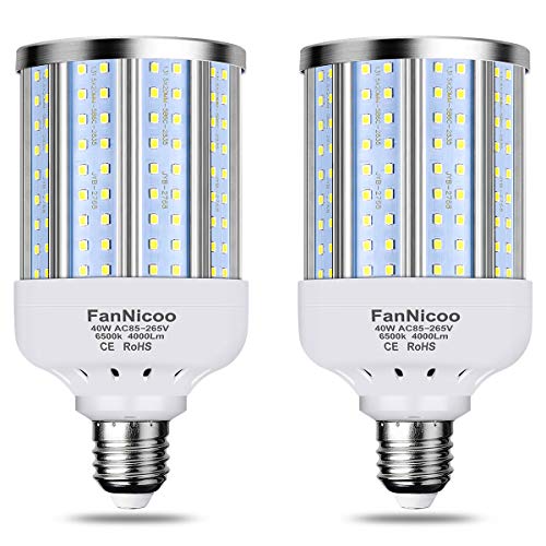 2 Pack 280W Equivalent LED Corn Light Bulb, 4000 Lumen 6500K Cool White Daylight 40W LED Corn Lamp,E26/E27 Medium Base,for Indoor Outdoor Warehouse Garage Basement Backyard Factory Barn and Many Area 2 Pack 280W Equivalent LED Corn Light Bulb, 4000 Lumen 6500K Cool White Daylight 40W LED Corn Lamp,E26/E27 Medium Base,for Indoor Outdoor Warehouse Garage Basement Backyard Factory Barn and Many Area