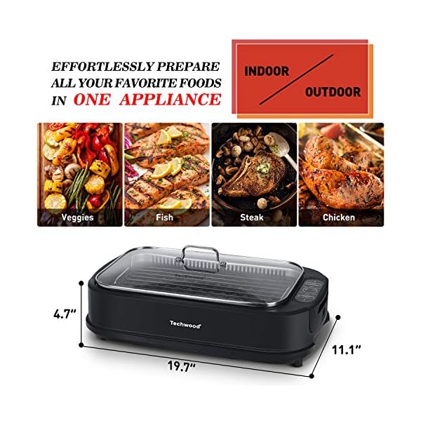 Indoor Smokeless Grill, Techwood 1500W Electric Indoor Grill with