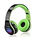 Excelvan Folding Wireless Bluetooth LED Stereo Headphones Adjustable Headsets, FM Radio/ TF Card for iPhone All Android Smartphones PC Laptop MP3/MP4 Tablet Earphones,Green