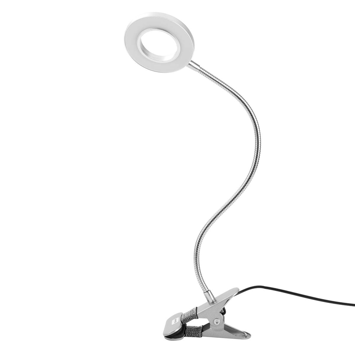 New Flash LED Clip Desk Lamp, 3 Color Modes & 10 Dimmable Brightness, USB Powered Eye Care Flexible Clip On Reading Light Bedside Lamp for Studying Office Gaming Craft Drawing (Chrome, 7W)
