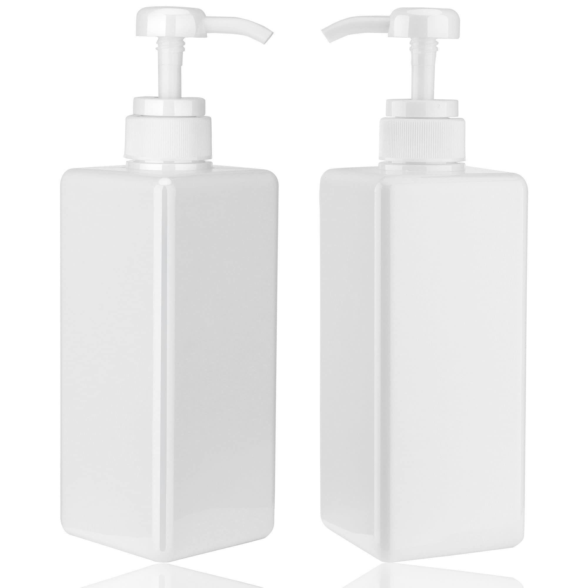 Pump Bottle Dispenser 22oz/650ml Jansburg 2Pack Refillable Square Plastic Lotion Dispenser Empty Lotion Pump Bottle for Essential Oil Lotion, Shampoo, Bathroom Travel White