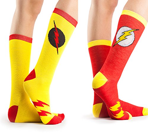 DC Comics Flash Reverse Flash 2 Pack Casual Crew Socks (Shoe Size 4-10, Red/Yellow)