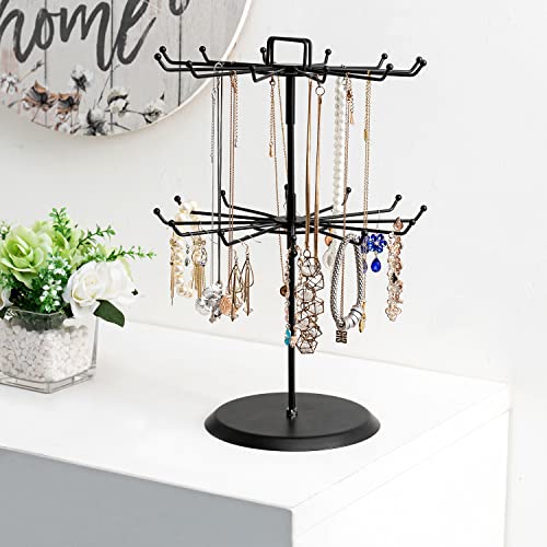 MyGift Rotating 2 Tier Jewelry Tree Organizer, Black Metal Necklace