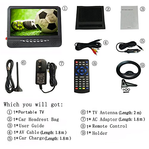 GJY 9-Inch Car Headrest Monitors,Car Video Player,Portable Widescreen TV,Built in Digital Tuner+NTSC,USB/TF Card Slot/Headphone Inputs,with Detachable Antennas,Full Function Remote,Removable Bracket - Thumbnail 5