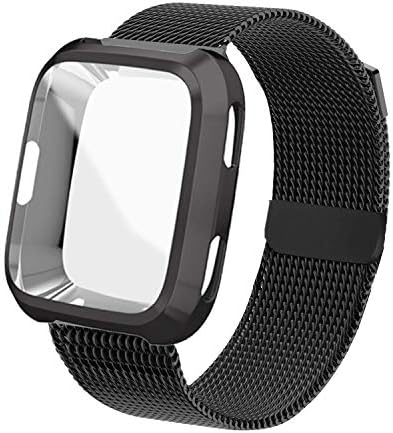 UHKZ Compatible Fitbit Versa Bands, Stainless Steel Mesh Milanese Sport Metal Wristband Loop Accessories for Women Men with Fitbit Versa Screen Protector Case Compatible Fitbit Versa Smartwatch