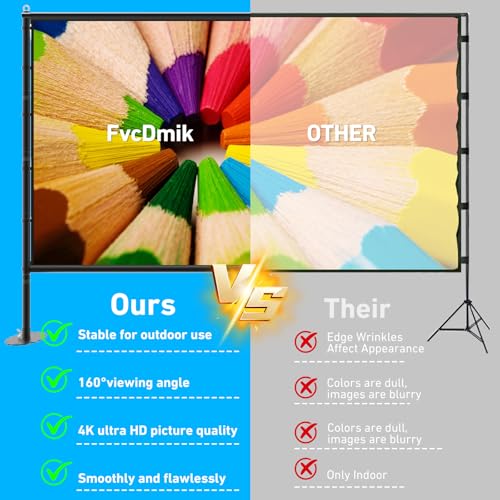 150 inch Projector Screen with Stand, 16:9 4K HD Portable Outdoor Movie Screen, Wrinkle-Free Foldable Indoor Projection Screen with Carry Bag & Ground Nails for Backyard Cinema Home Theater