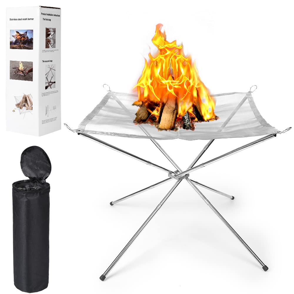 56cm Portable Fire Pit Mini Wild Camping Firepit, 22 Inch Foldable Fireplace Outdoor Grill with Carry Bag for Picnics, Bonfire, Patio, Backyard and Garden (56 * 56 * 43cm)