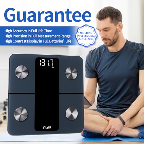 Vitafit High Accuracy 0.05 kg from Our Professional Factory Since 2001, Smart Digital Impedentiometric Scale with App Body Weight, BMI, Muscle, 180 kg, LED, Black