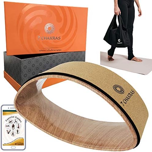 Cork Dharma Yoga Wheel Set & 55 Page Photo Instructions Book | 3 or 5 Piece Kit | 1 Yoga Strap w/ Loops, 2 Travel Bags & 1 Gift Box | Yoga Equipment Accessories Set for Stretching and Back Pain